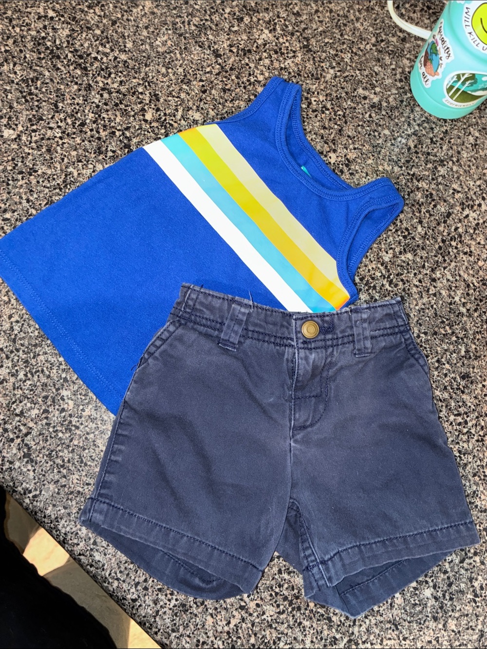 Kids Blue Stripe Tank Top and Navy Shorts Set - Unbranded